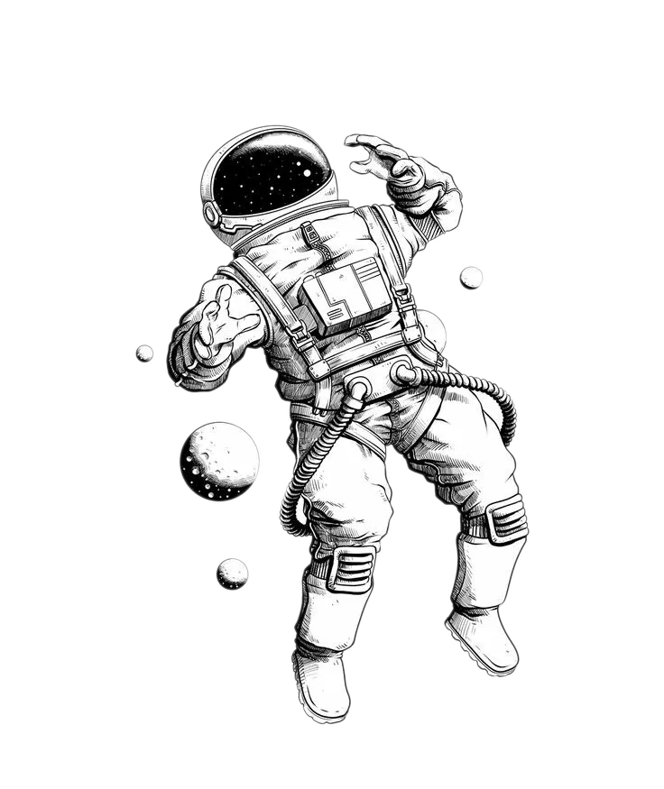 A floating astronaut in a space suit